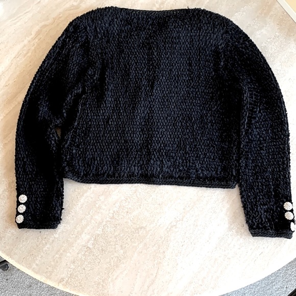 ESTELLE GLACER black artisan chenille cardigan rhinestone embellishments. L - Picture 6 of 17